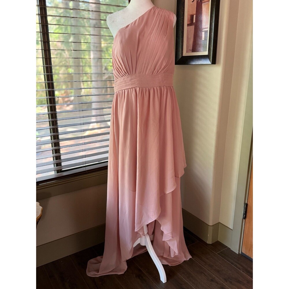 NWT Lavetir One Shoulder Chiffon High Low Bridesmaid Dress Pink Size 10 12